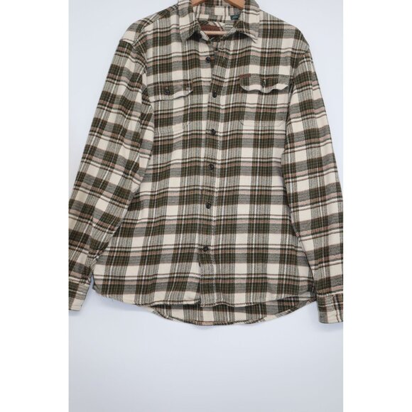 Orvis Mens L/G Plaid Flannel Button-Up Shirt Green & Cream Cotton Outdoors Camp - Picture 5 of 16